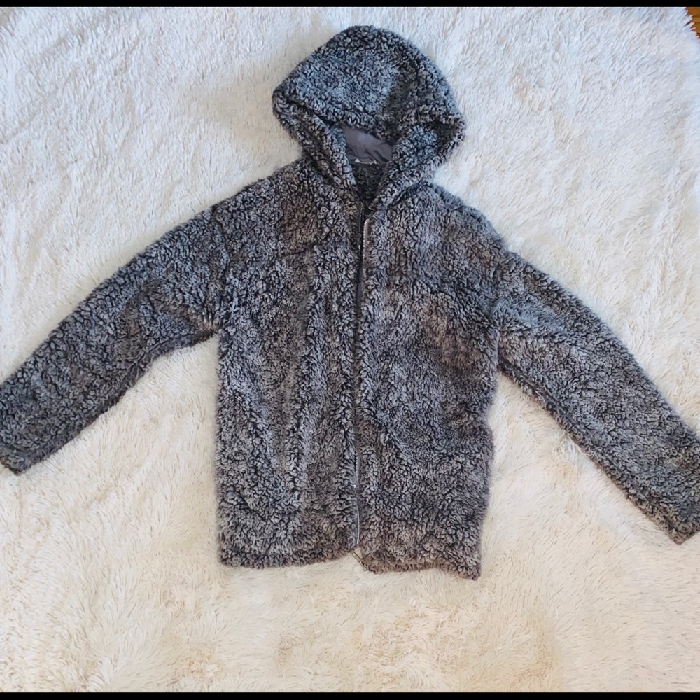 Grey Fluffy Zip Up Jacket